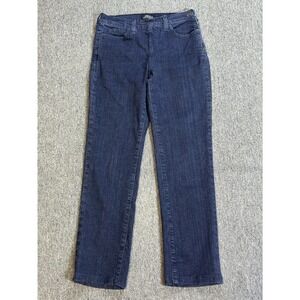 NYDJ Straight Trouser Jeans Side Zip And Button Dark Wash Stretch Size 4
